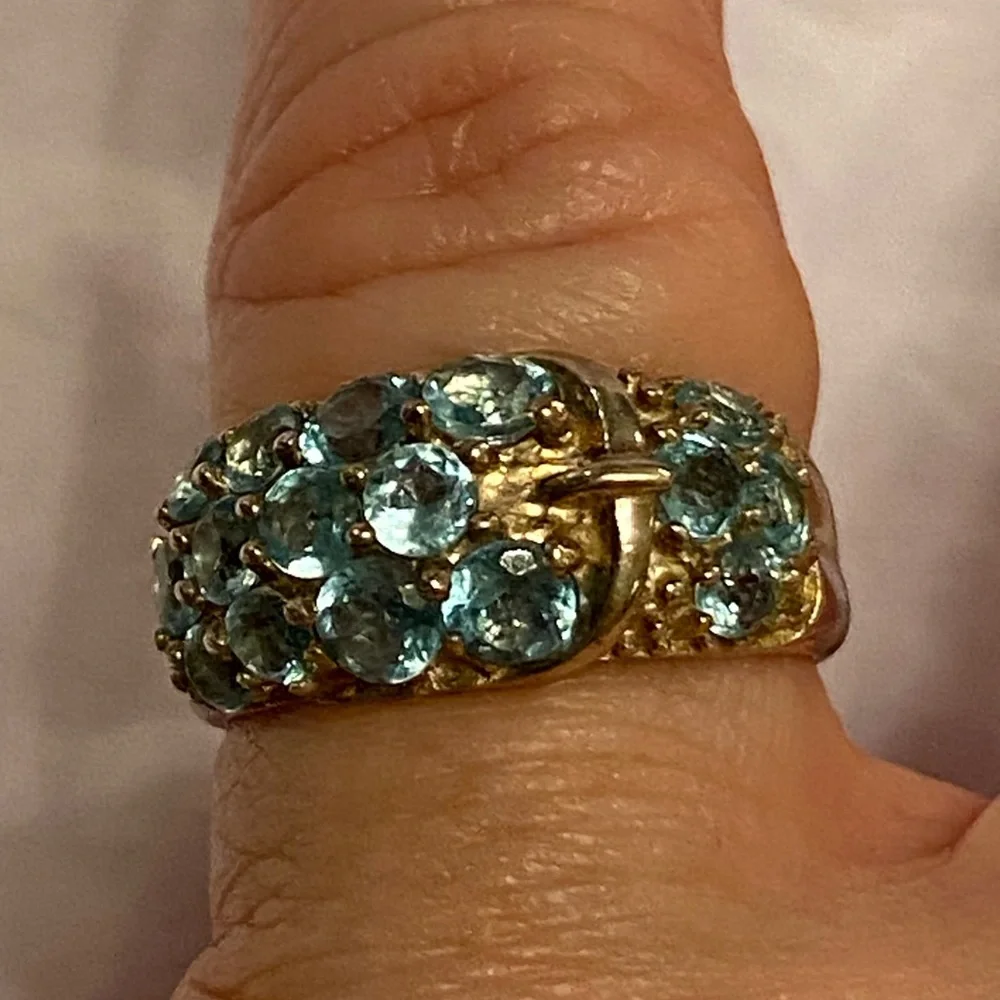 Cute Gold-toned Sterling Silver Buckle Band with Blue Topaz